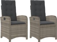 vidaXL Fauteuils de jardin 2 pièces réglables avec coussins poly rotin gris