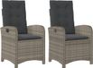 vidaXL Fauteuils de jardin 2 pièces réglables avec coussins poly rotin gris