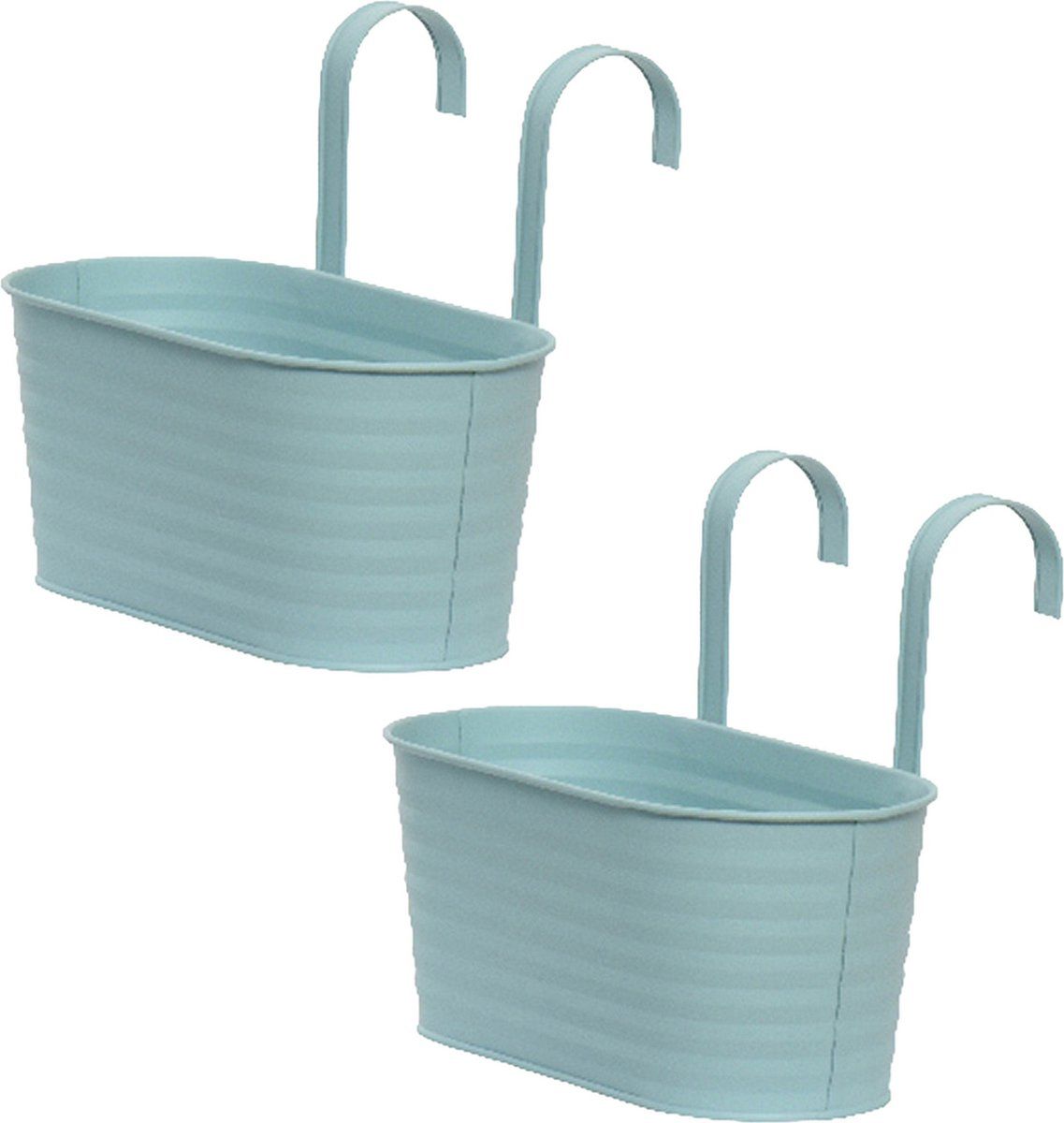 Decoris bloembakken ophangbaar - 2x - zink - 32 x 16 cm - lichtblauw