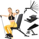 Trex Sport TX-110B – Fitnessbank – Verstelbar – Inklapbaar – Multifunctioneel met Weerstandsbanden – voor Buikspieren & Kracht – Thuisgym – Max. 110 kg