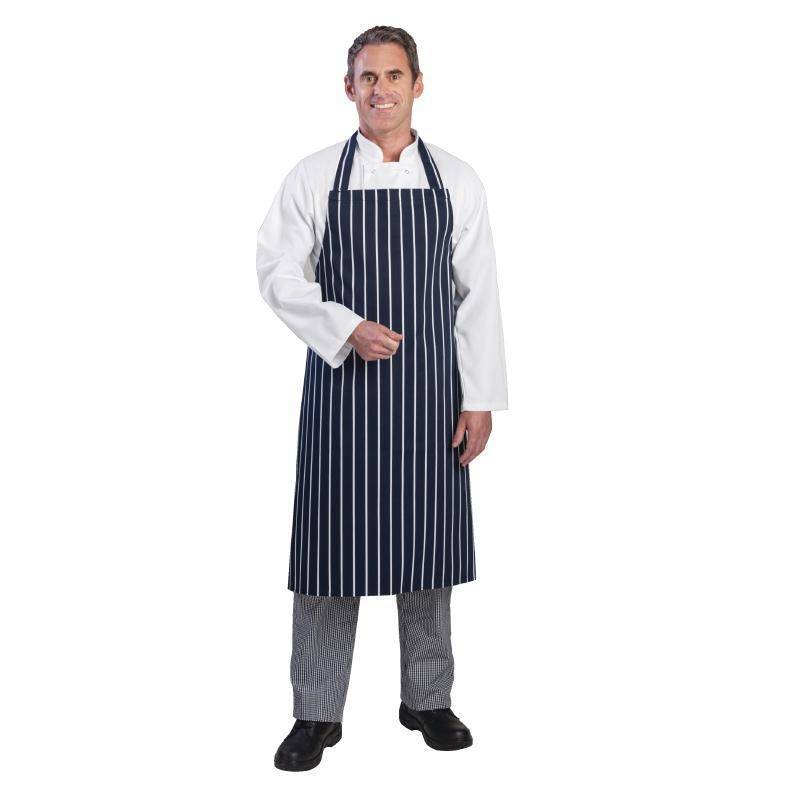 WHITES CHEFS APPAREL Whites halterschort blauw-wit gestreept