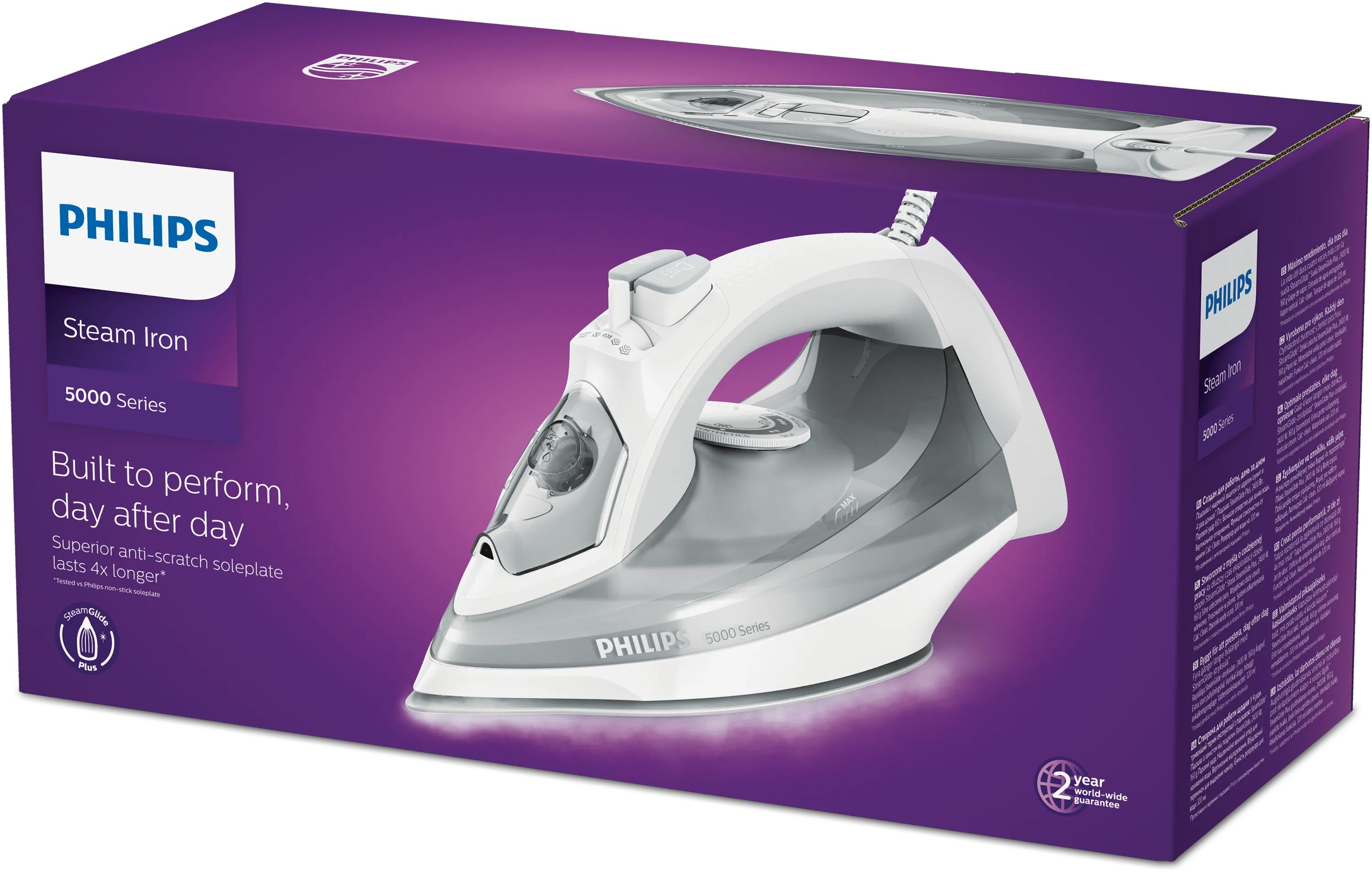 Philips 5000 Series DST5010/10 Steam Iron - 2400W - SteamGlide Plus Soleplate - Grey/White
