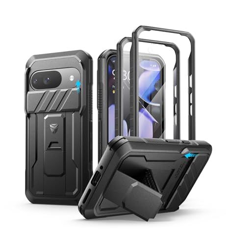 Dexnor Hoesje voor Google Pixel 9 - Met Camera Cover, Schermbeschermer en Kickstand, Schokbestendig-Schwarz