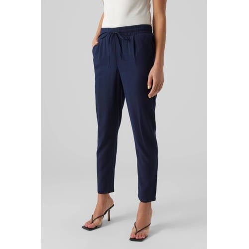 VERO MODA VMJESMILO Linen Blend Straight Leg Trousers - Dark Blue