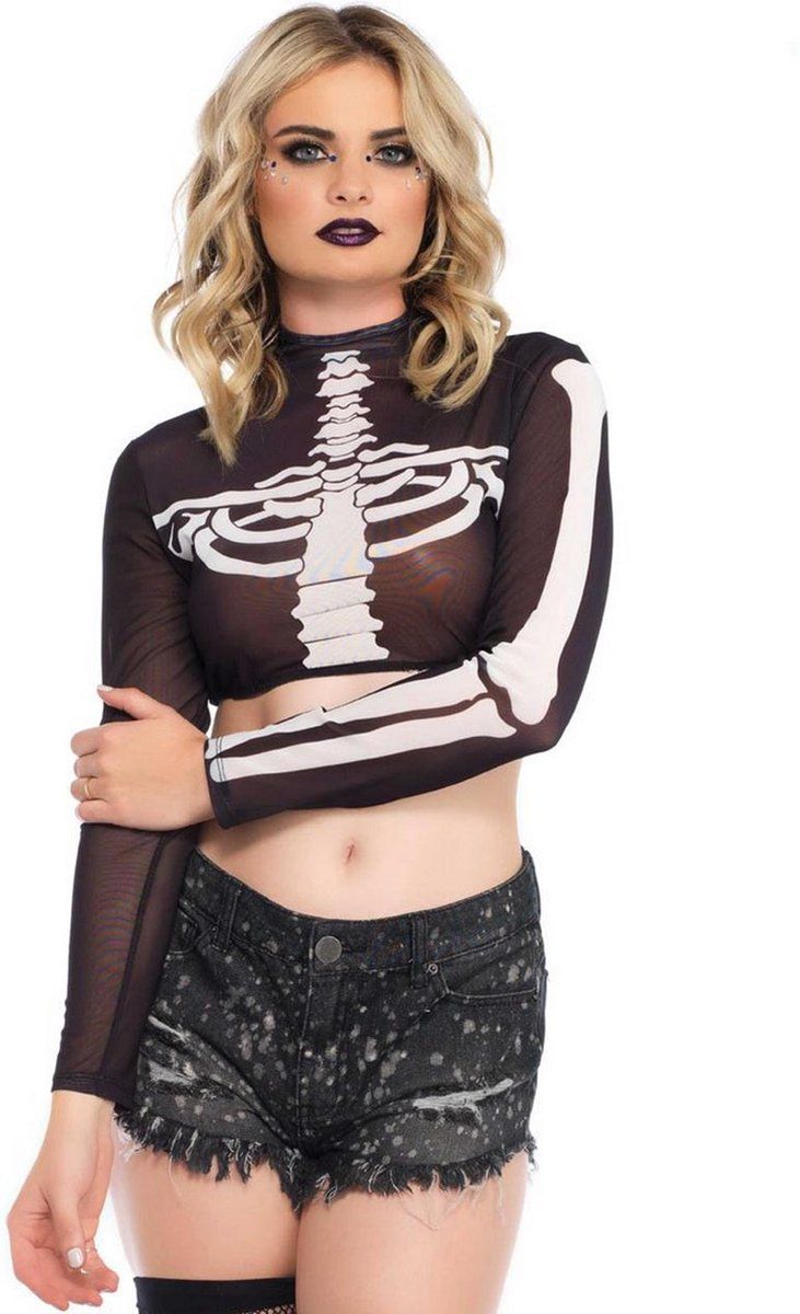 Leg Avenue Halloween Croptop - White, Black - Polyester - EAN: 0714718532622