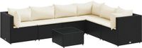 vidaXL 7-delige Loungeset met Kussens Poly Rattan Zwart