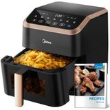 Midea Luchtfriteuse, 5 liter, mand van transparant glas en licht, HeatXpress-technologie, 90% minder olie, 10 kookprogramma's, energiebesparing en tijd, voor maximaal 3-5 personen