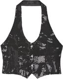Widmann 9141K - Vest met lovertjes voor volwassenen dames, nieuwjaar, carnaval, show, Themafeesten, maat XL, kleur zwart