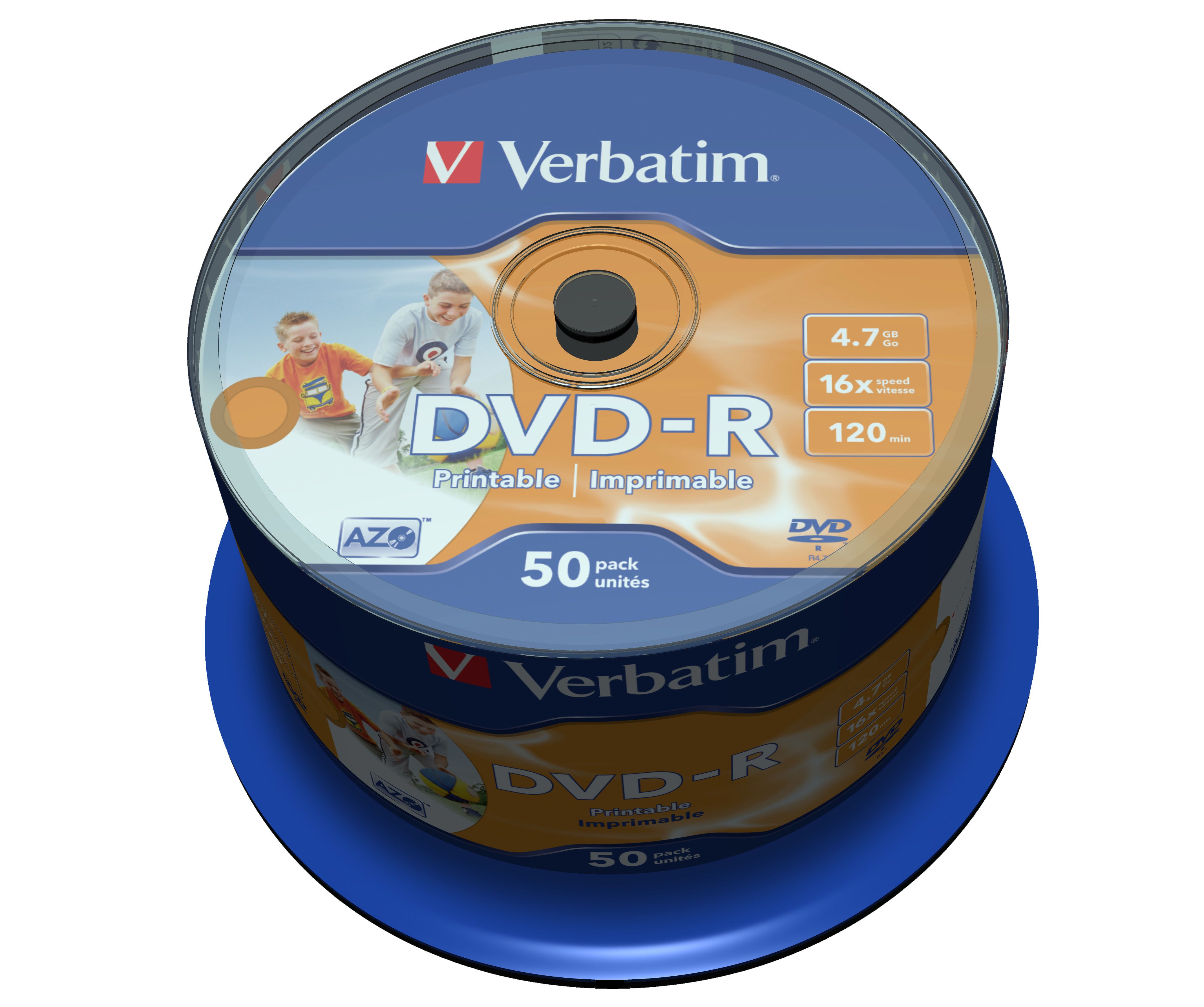 Verbatim 43533 DVD-R - 4.7GB - 50-pack - Printable - Spindle