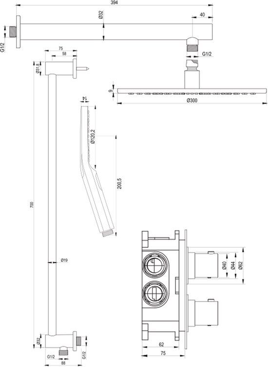 Brauer Black Edition Inbouw Regendouche Set - Mat Zwart - 30cm Douchekop, Handdouche, Thermostatisch