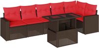 vidaXL 7-delige tuinbankset met kussens, bruin, polyrotan