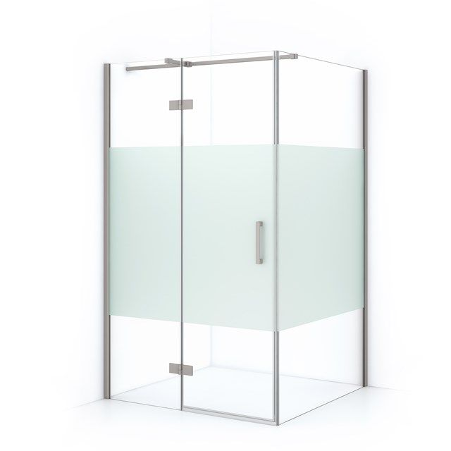 Maxaro Douchecabine Diamond 110x100cm 8mm Helder Veiligheidsglas met Matte Strook Geborsteld RVS