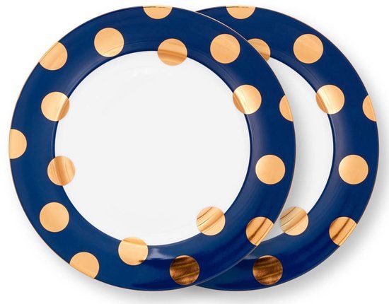 Pip Studio Dinerbord Dot Delight Navy-Gold 26,5 cm (Set van 2)