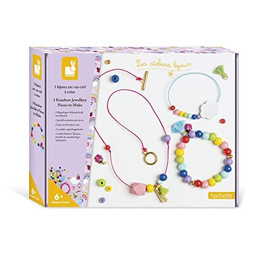 Janod - Set met 3 Arc-En-Ciel om te knutselen – 2 armbanden en 1 halsketting – Les Ateliers Bijoux – creatieve set voor kinderen – vrijheid en concentratie – waterschilderen – vanaf 6 jaar J07936