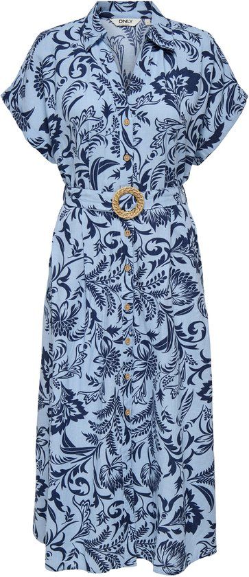 ONLY - ONLJAKIRI LINEN SS MIDI SHIRT DRESS WVN - Blauw - Maat M - Dames