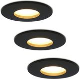 HOFTRONIC Set van 3 Badkamer inbouwspots LED Porto - IP44 Waterdicht - GU10 - Dimbaar - 5W - 450 Lumen - 2700K Warm wit - Aluminium Mat Zwart - Ø 73 mm