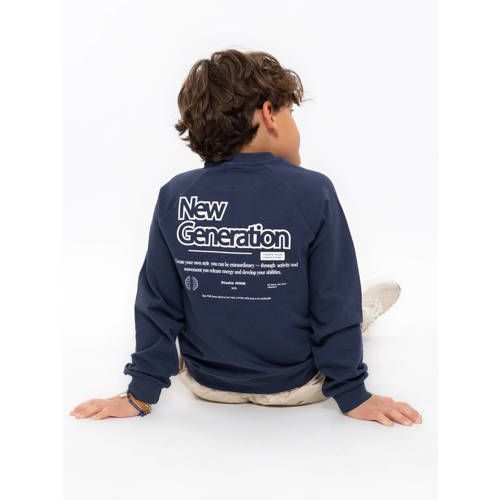 No Way Monday sweater met backprint donkerblauw