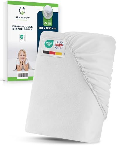 Sensalou waterdicht hoeslaken - vochtbescherming voor kinderbedden met zacht katoen - ademend incontinentie-hoeslaken voor kinderen - stil en wasbaar op 95 °C (2, 80 x 180 cm)