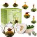 Creano Set van 6 bloementhee "Groene thee" in hartvormige houten doos + 500ml theepot