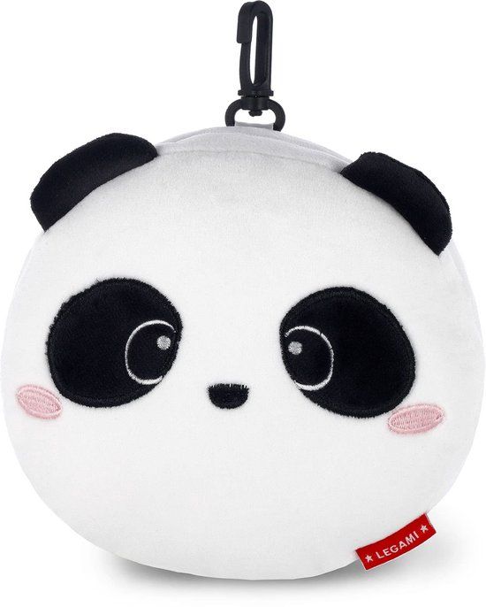 Legami - Reiskussen met nachtmasker, panda, ritssluiting, ruimtebesparend, haak voor gemakkelijk transport, klein zakje aan de achterkant, 16 x 16 cm