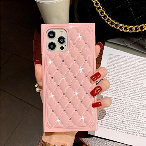 Oynyiqi Luxe Glitter Vierkante Diamanten Telefoon Case Voor iPhone 13 Pro Max 12 Mini 11 X XS MAX XR 7 8 Plus SE2 Mode Zachte TPU Achterkant, Roze, Voor iphone11 Pro