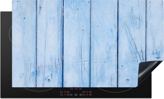 KitchenYeah® Inductie beschermer 91.6x52.7 cm - Blauwe muur met een planken structuur - Inductiebeschermer voor inductiekookplaat
