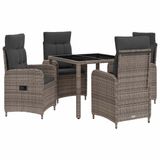 vidaXL Buiten Eettafel Set 5-delig Lichtgrijs en Donkergrijs Poly Rotan