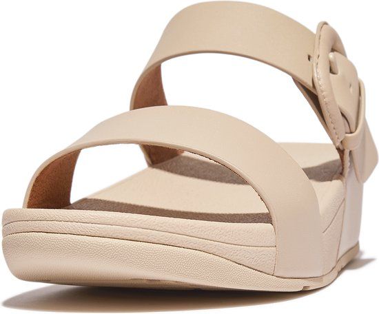 FitFlop Lulu Covered-Buckle Leather Slides - BEIGE - Women - Size 37
