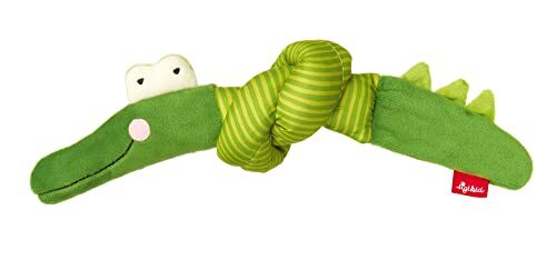 Sigikid PlayQ Greifling krokodil, educatief speelgoed met knisterfolie en rammelaar: grijpen, spelen, leren, voor baby's vanaf de geboorte, art.nr. 42878, groen, 25x8x8 cm