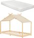 en.casa Kinderbed Brome huisbed met matras 90x200 cm houtkleurig en beige