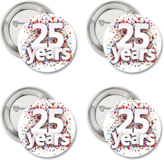 4thePerfectParty 10 Buttons 25 jaar Coloured - button - 25 jaar - zilver - jubileum - bruidspaar - verjaardag