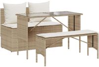 vidaXL 3-delige Tuinset met Kussens, Beige, Polyrotan