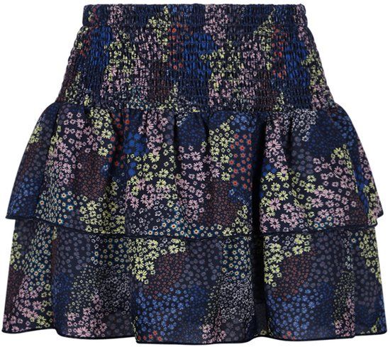 NoNo winter rok meisjes - navy blauw - Nika - smocked, laagjes, denim bloem