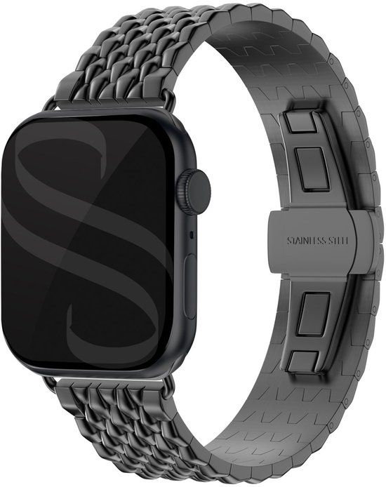 Selencia Stalen draak bandje - Geschikt voor Apple Watch 38/40/41/42 mm - Zwart