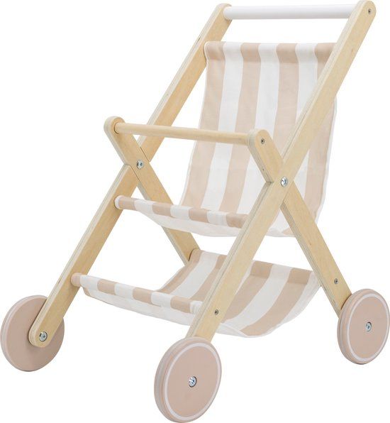 Tryco Houten Poppenwagen - Poppenwagen - Rollenspel met Mandje - Houten Speelgoed en Fantasierijk Spel - Vanaf 18 Maanden Wit Beige
