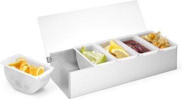 BarUp Bar Garneerunit met 5 Bakjes - Cocktail Ingrediëntenbak - RVS & Polypropyleen - 37,5x14x(H)9cm