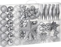 Deuba Boules de Noël - Set de 102 Plastique Ø3-6cm - Argent mat brillant