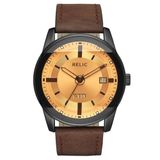 Relic Herenhorloge, driewijzers kwartsuurwerk met siliconen band, roestvrij staal of leer, Bruin Beige