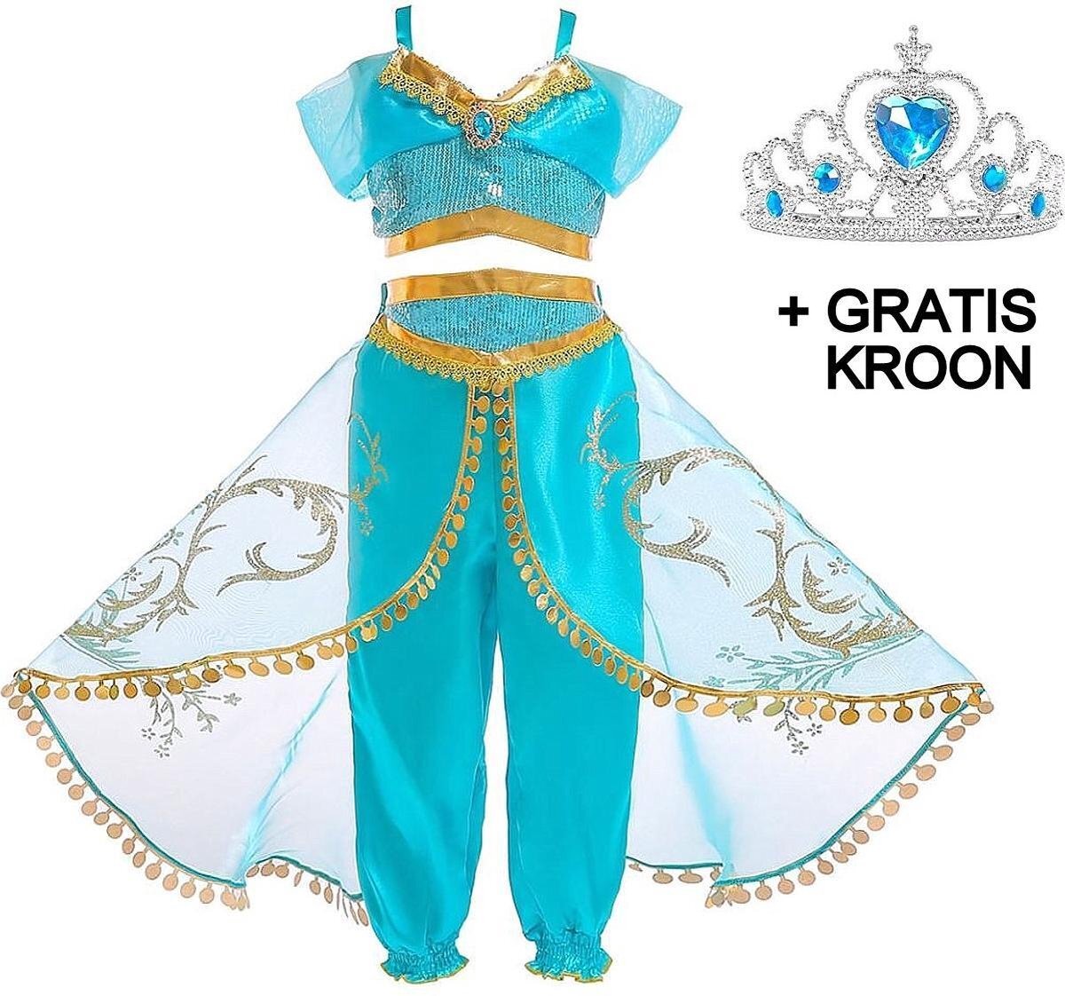 Spaansejurk NL Jasmine kostuum Arabische prinsessen jurk Aladdin 146-152 (150) + GRATIS kroon verkleedjurk verkleedkleding
