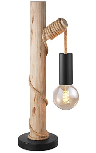home sweet home collection HSH Natuur houten tafellamp met kabel | Landhuisstijl bedlamp, voor E27-fitting, 160 x 210 x 550 mm, lichtbron excl. | Tafellamp voor LED-gloeilampen, tafellamp in maritieme stijl