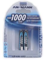 Ansmann AAA 1000mAh NiMH oplaadbare batterijen - 2 stuks