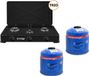 B-Camping Cuisinière de camping - 3 feux - incluant recharge de gaz butane - 2x pièces - 500 grammes