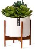 Fox & Fern Plantenstandaard met bloempot, Stijlvolle plantenstandaard hout, Stabiele plant stand, Plantenstandaard van duurzaam hout, Bloempot standaard van acaciahout, Plantenstandaard modern