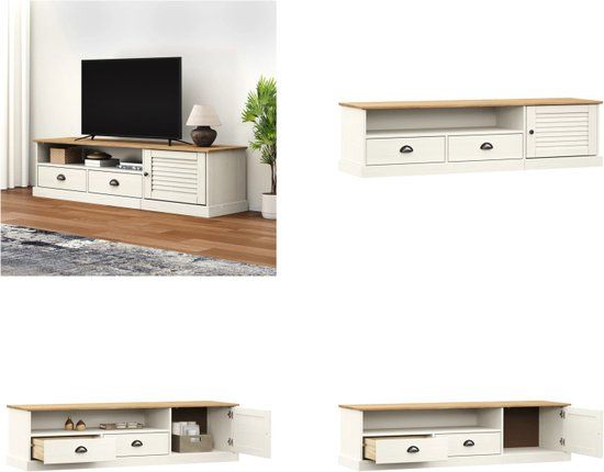 vidaXL TV-meubel VIGO 156x40x40 cm massief grenenhout wit