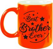 Bellatio Decorations Best Brother Ever cadeau mok / beker - neon oranje - 330 ml - verjaardag / bedankje - kado voor broer / broertje