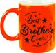 Bellatio Decorations Best Brother Ever cadeau mok / beker - neon oranje - 330 ml - verjaardag / bedankje - kado voor broer / broertje