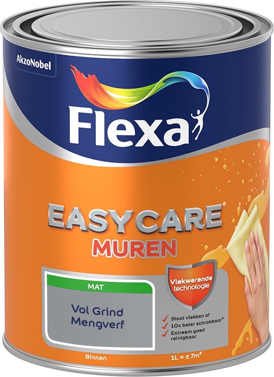 FLEXA Easycare Muurverf - Mat - Mengkleur - Vol Grind - 1 liter - 8711113233859