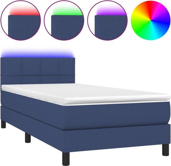 vidaXL Boxspring met matras en LED stof blauw 80x200 cm