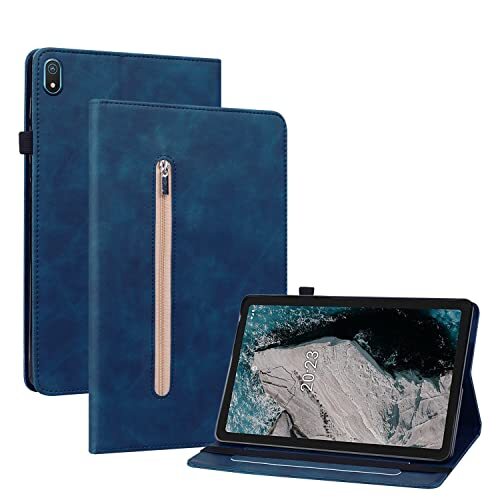 GXLONG Ooboom Zipper beschermhoes voor Nokia T20 tablet, flip smart cover van PU-leer, beschermhoes voor wallet case, standaard, elastisch, donkerblauw