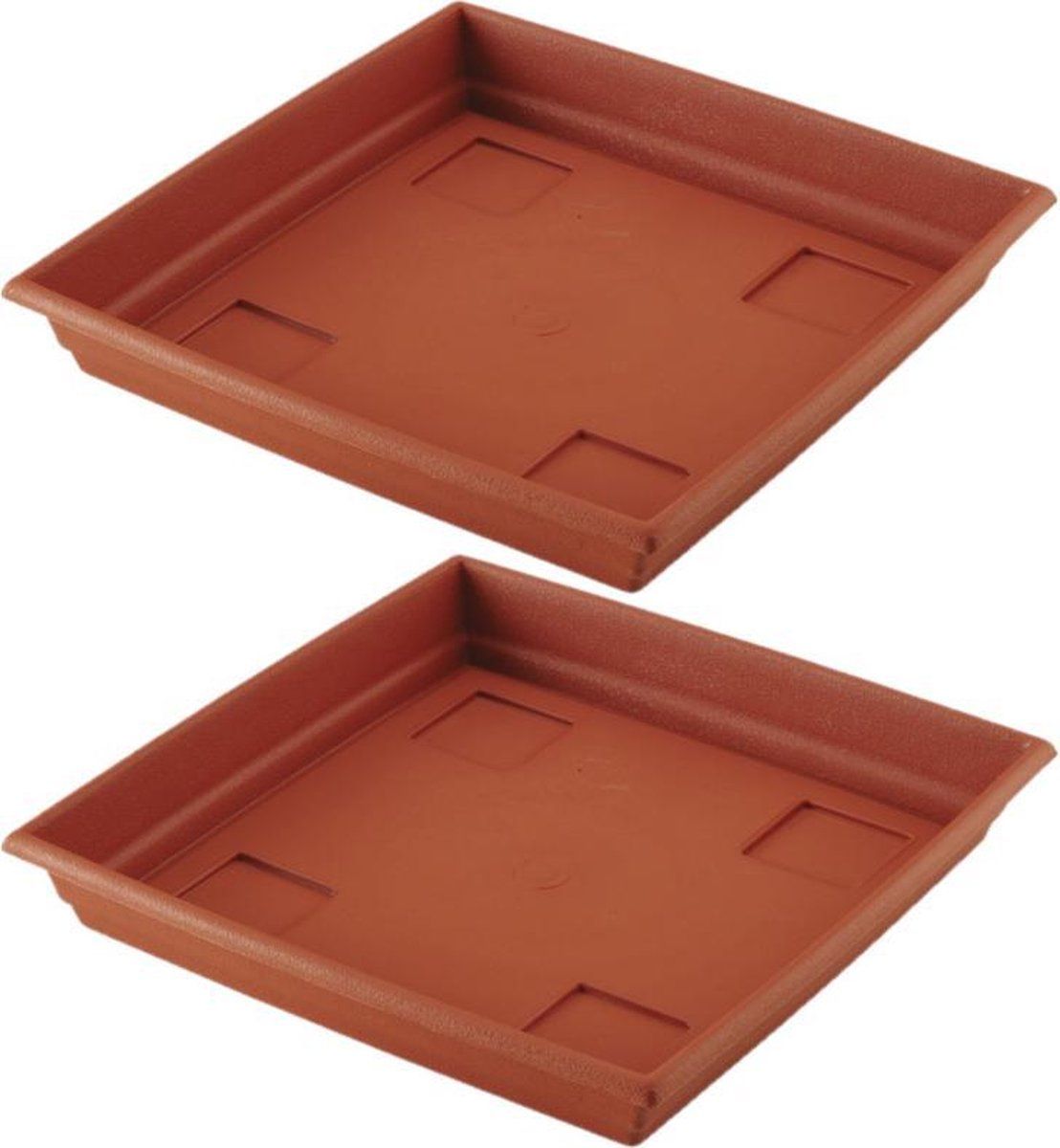 Hega hogar Set van 3x bloempot/plantenpot terra cotta onderschaal/opvangbord kunststof 35 cm
